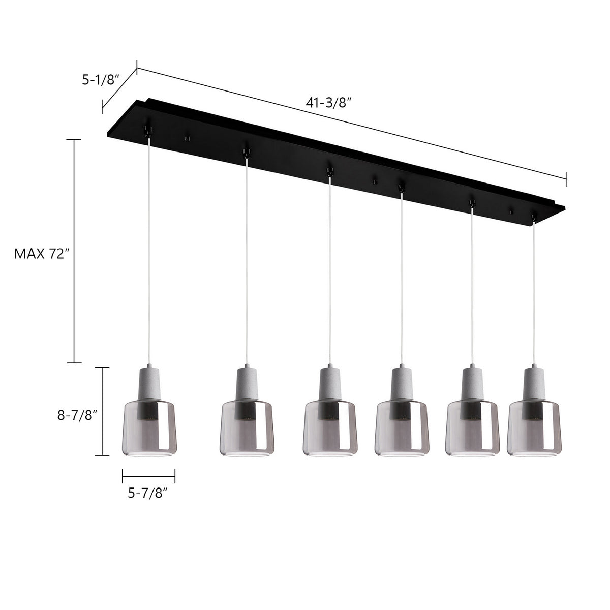 Suspension linéaire Samson Noir / Fumé, nombre ampoules 6 – vue 2