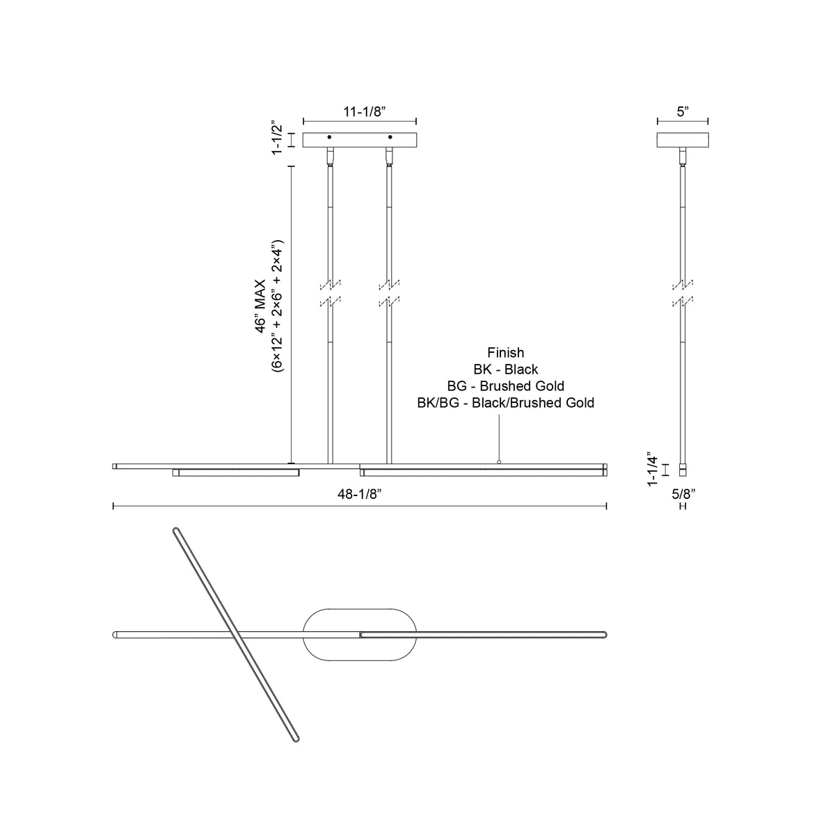 Suspension linéaire Shift Or brossé, 48 1/8" – vue 2