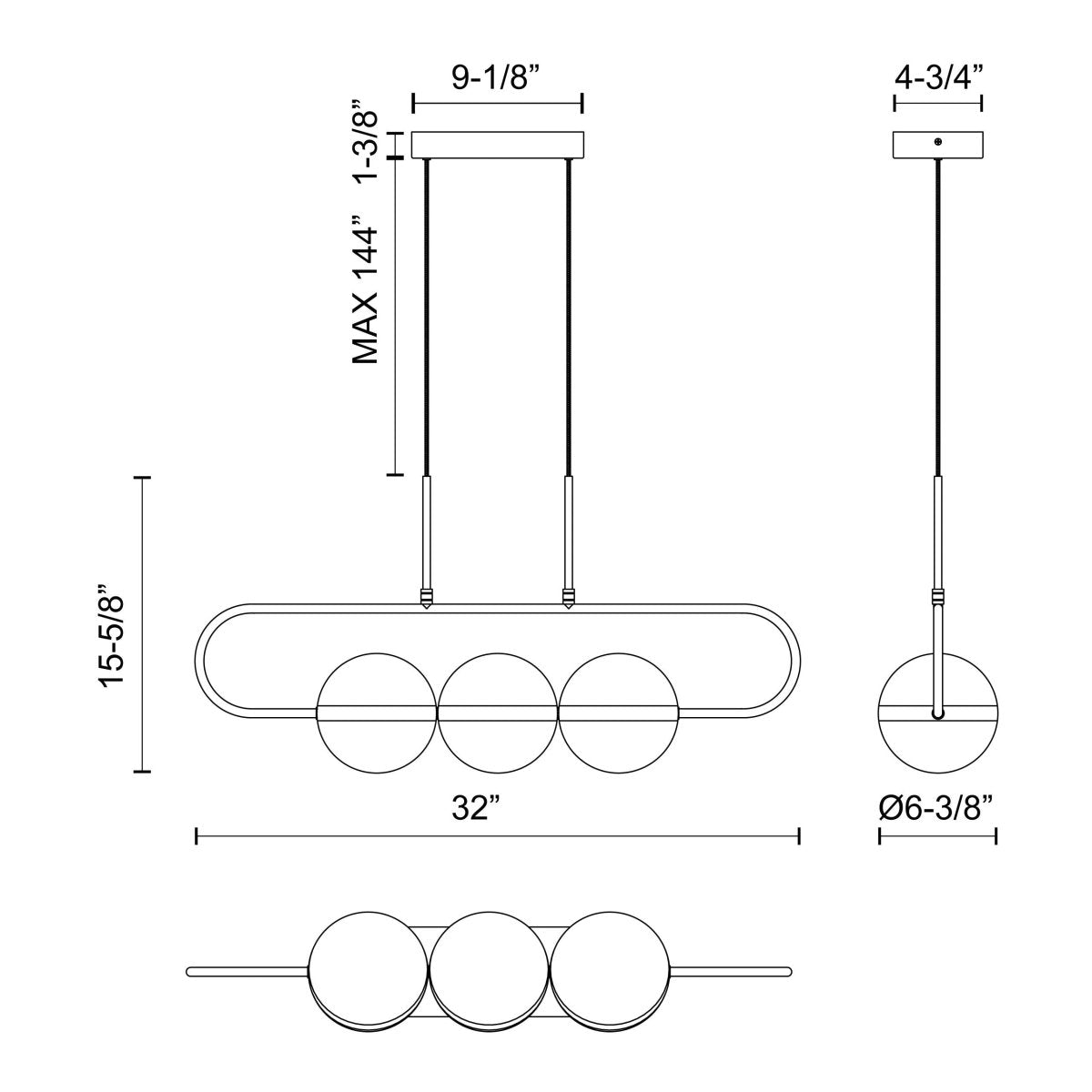 Suspension linéaire Tagliato - 32" by Alora Lighting | Luminaires & cie