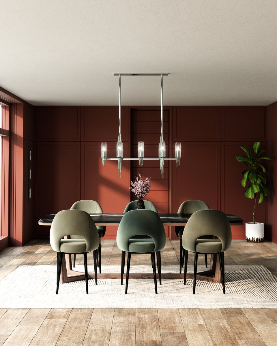 Suspension linéaire Torres - Nickel poli / verre côtelé by Alora Lighting | Luminaires & cie