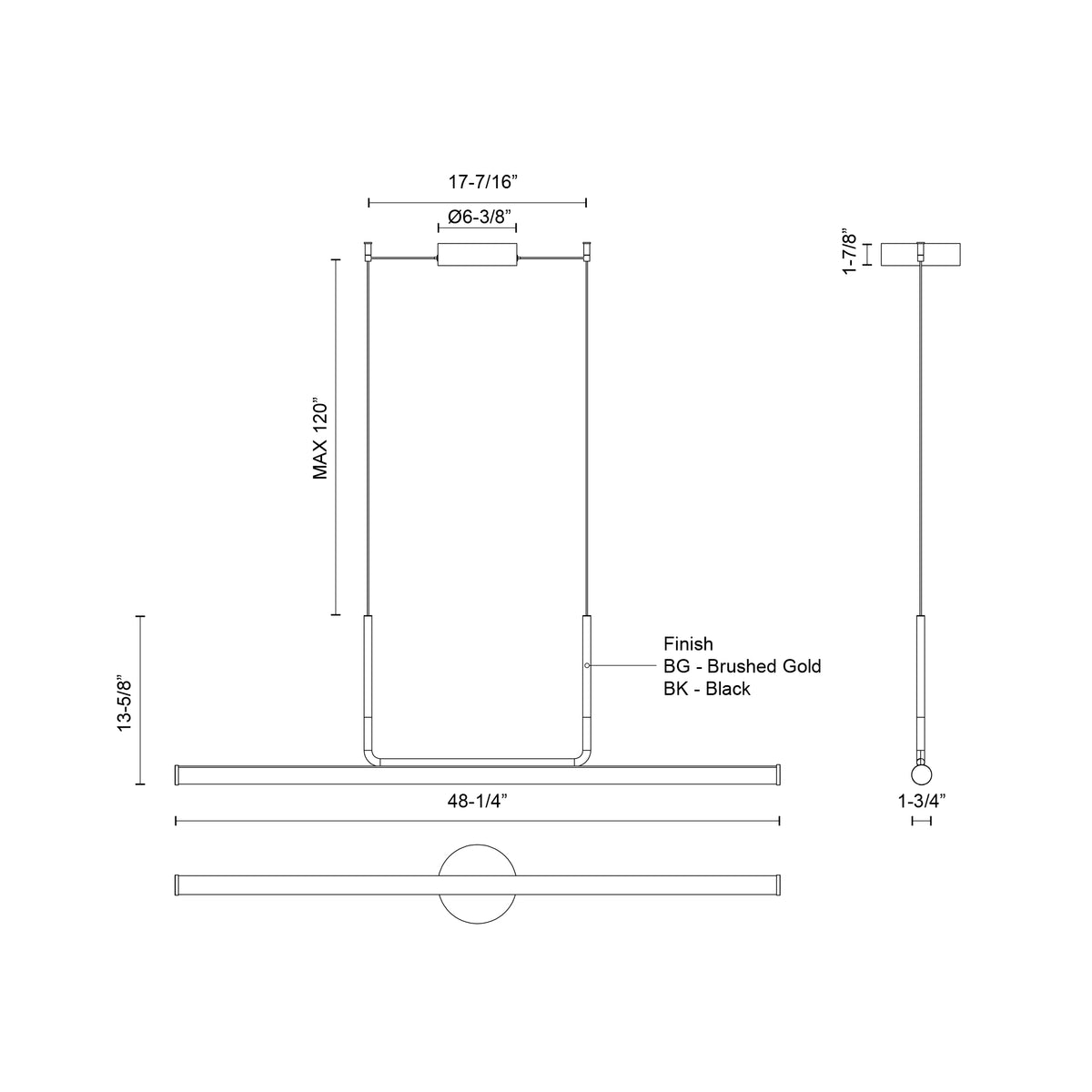 Suspension linéaire Vesper Or brossé, 48 1/4" – vue 3