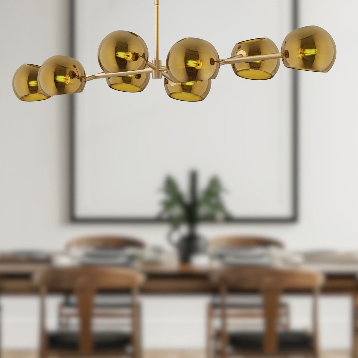 Suspension linéaire Willow - Verre or / cuivre brossé by Alora Lighting | Luminaires & cie