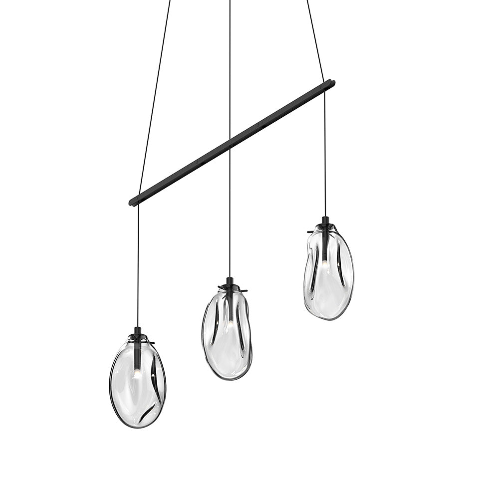 Suspension Liquid Multiple - 6" Dia (Régulier) Noir satiné avec verre Transparent 3 - lumières Linéaire by Sonneman | Luminaires & cie