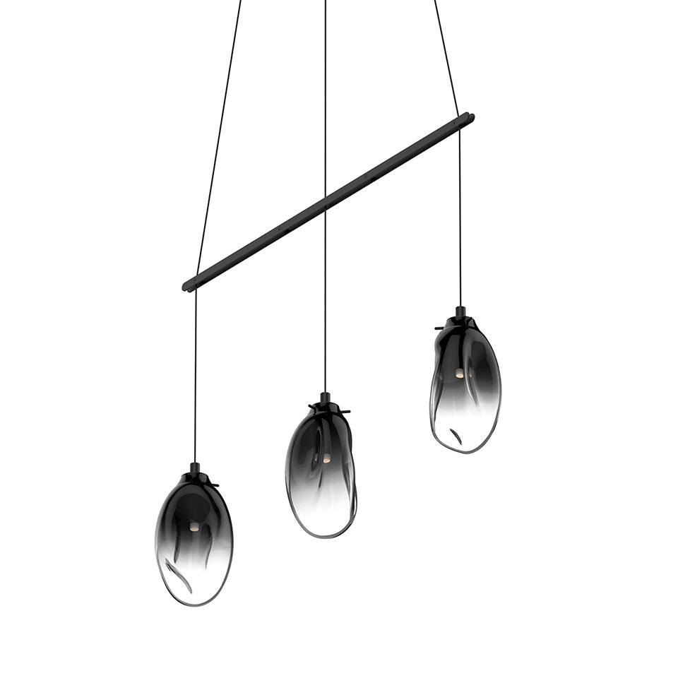 Suspension Liquid Multiple - 6" Dia (Régulier) Noir satiné avec vitre Fondue Fumée 3 - lumières Linéaire by Sonneman | Luminaires & cie