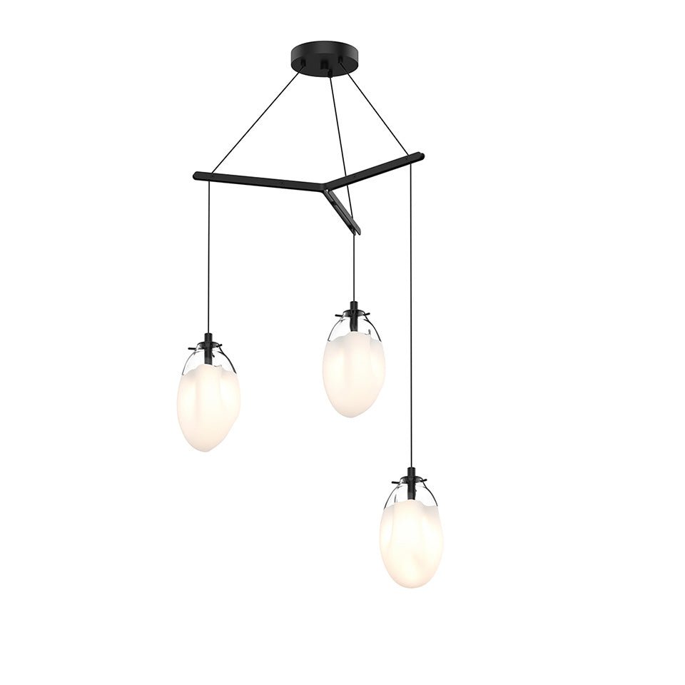 Suspension Liquid Multiple - 6" Dia (Régulier) Noir satiné avec verre Blanc Coulé 3 - lumières Trio by Sonneman | Luminaires & cie
