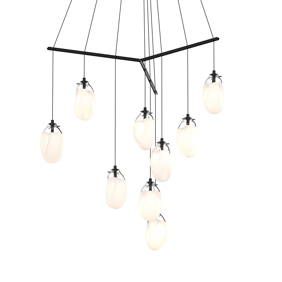 Suspension Liquid Multiple - 6" Dia (Régulier) Noir satiné avec verre Blanc Coulé 9 - lumières Trio by Sonneman | Luminaires & cie