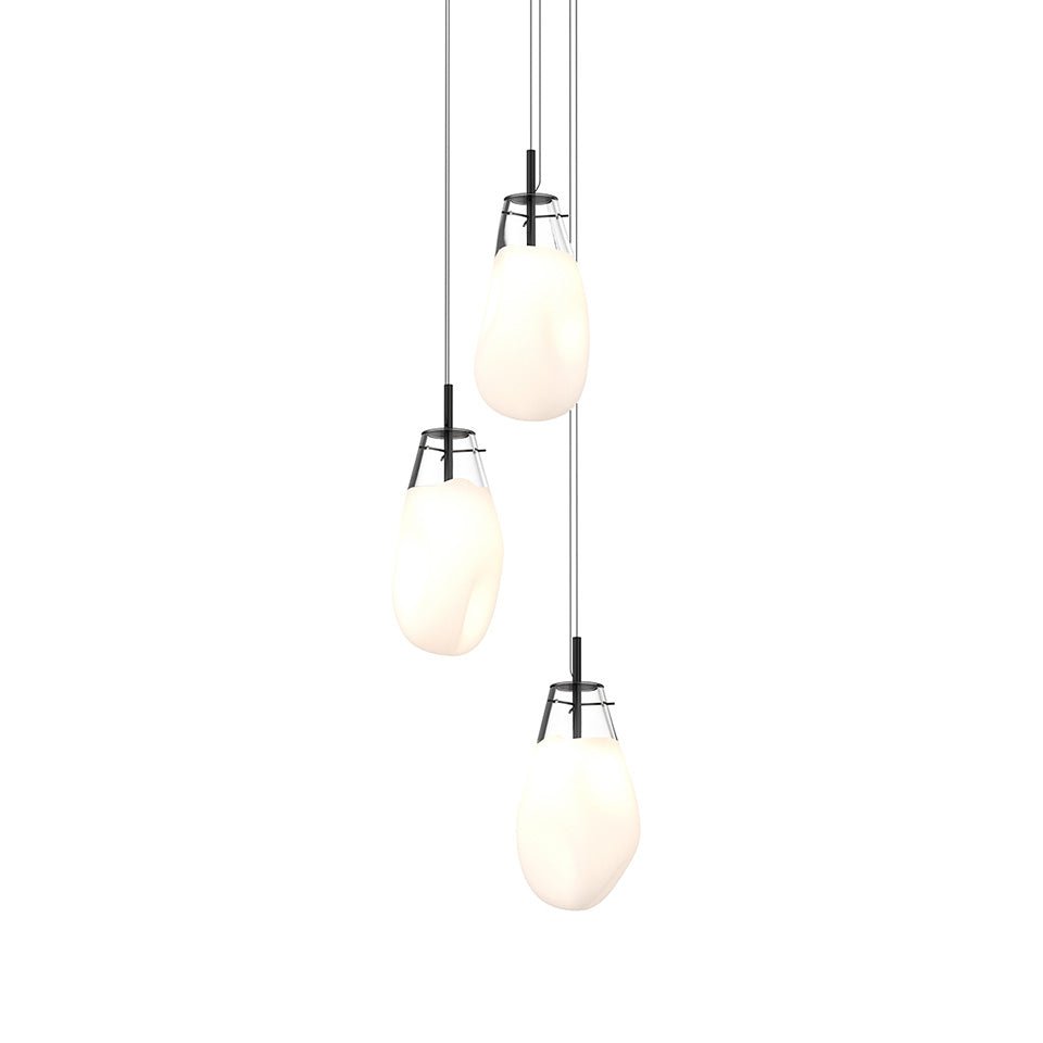 Suspension Liquid Multiple - 10.5 Dia (Large) Noir satiné avec verre Blanc Coulé 3 - lumières Canopé Rond by Sonneman | Luminaires & cie