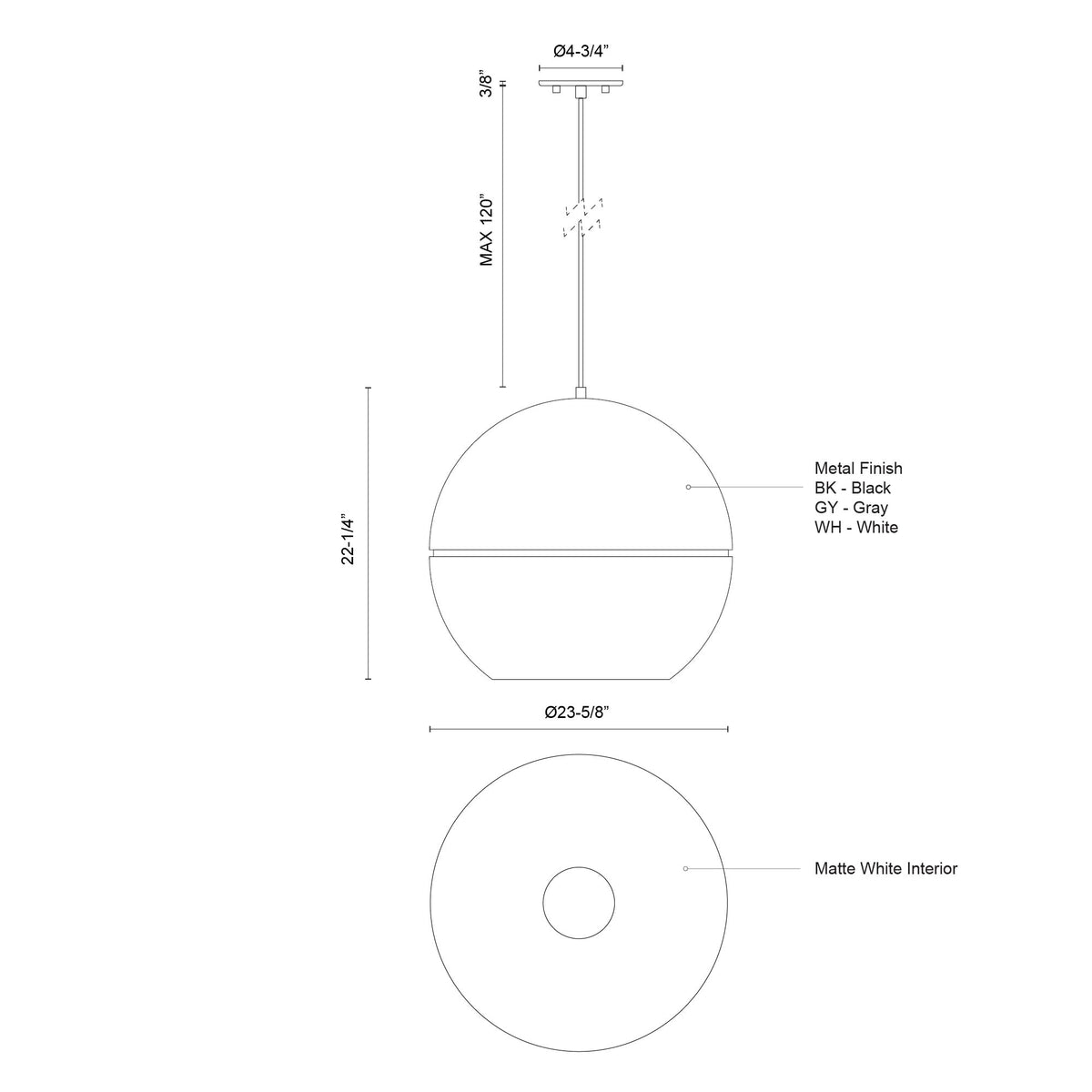 Suspension Lucas Noir, 23 5/8" – vue 3
