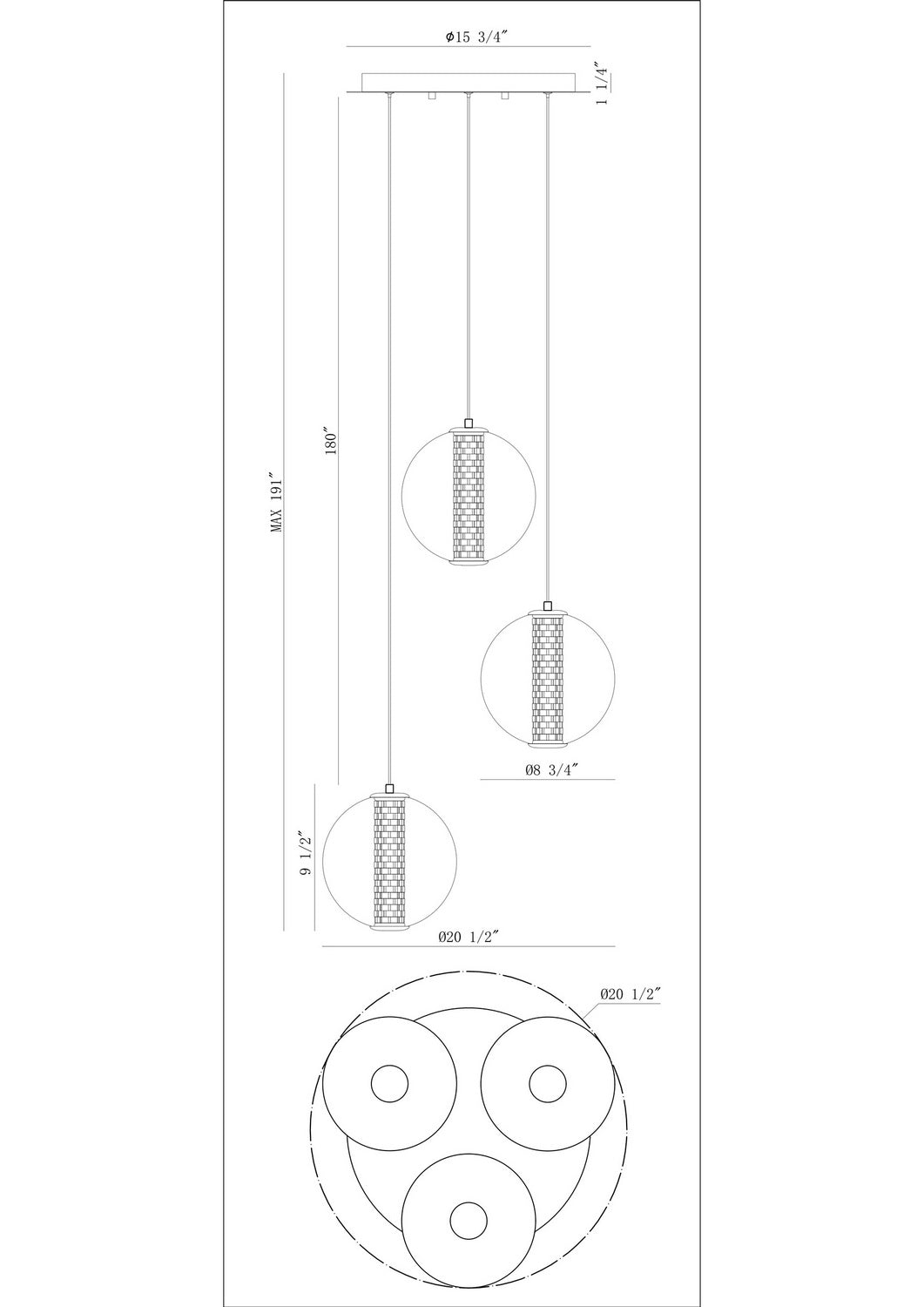 Suspension multiple Atomo Noir mat, 20 1/2" – vue 4