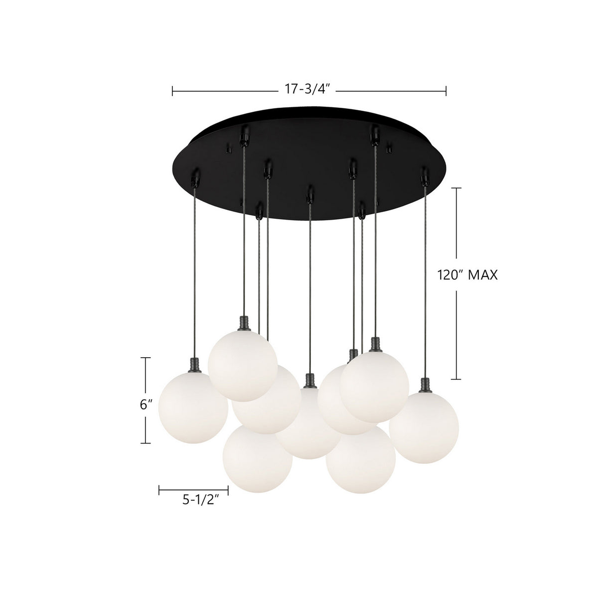 Suspension multiple Bolla Noir, Verre transparent à l'extérieur, opale à l'intérieur, 19 5/8" – vue 2