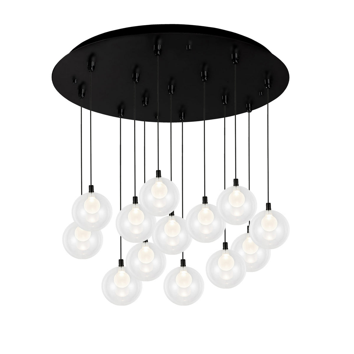 Suspension multiple Bolla Noir, Verre transparent à l'extérieur, opale à l'intérieur, 25 1/4" – Kuzco Lighting