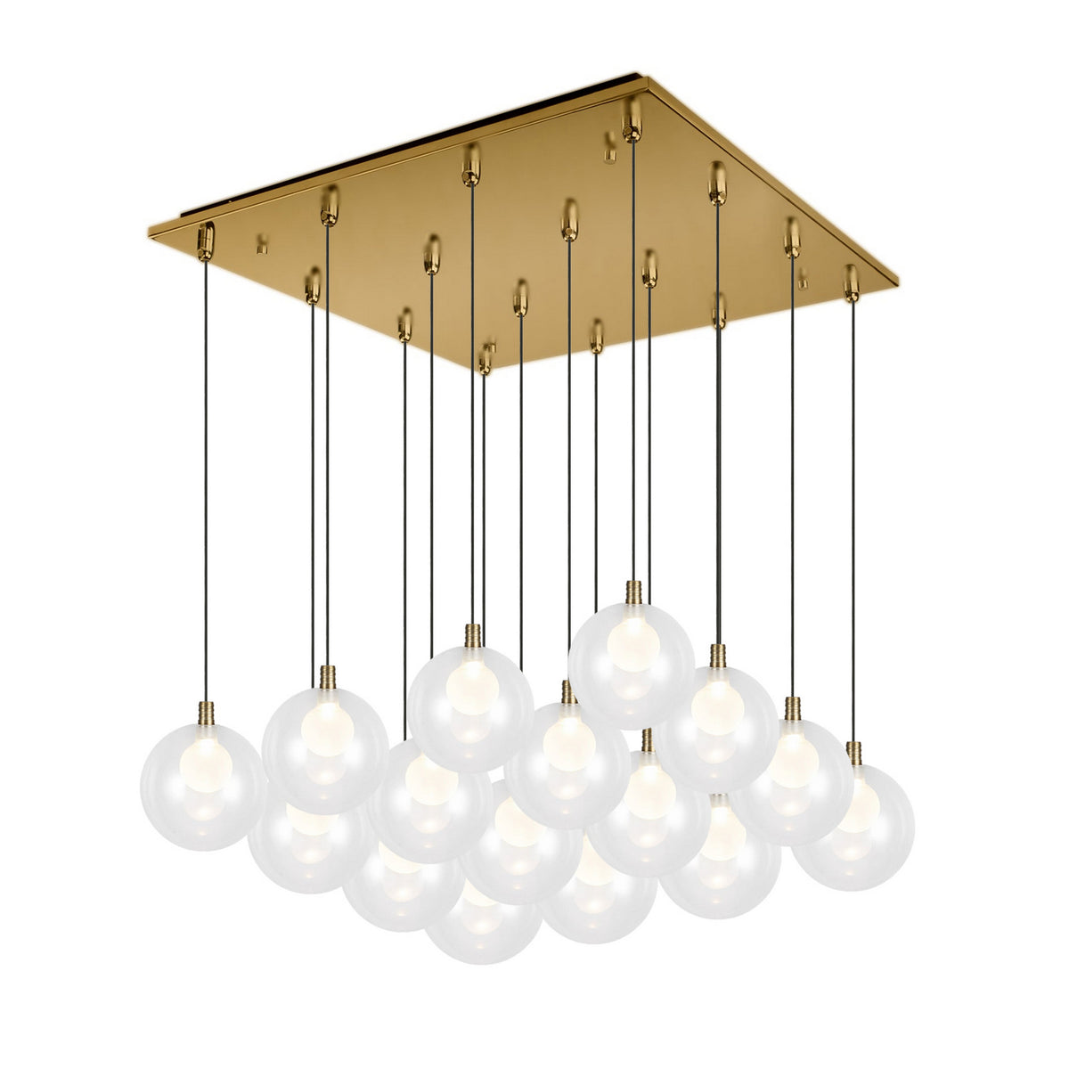 Suspension multiple carrée Bolla Or brossé, Verre transparent à l'extérieur, opale à l'intérieur – Kuzco Lighting