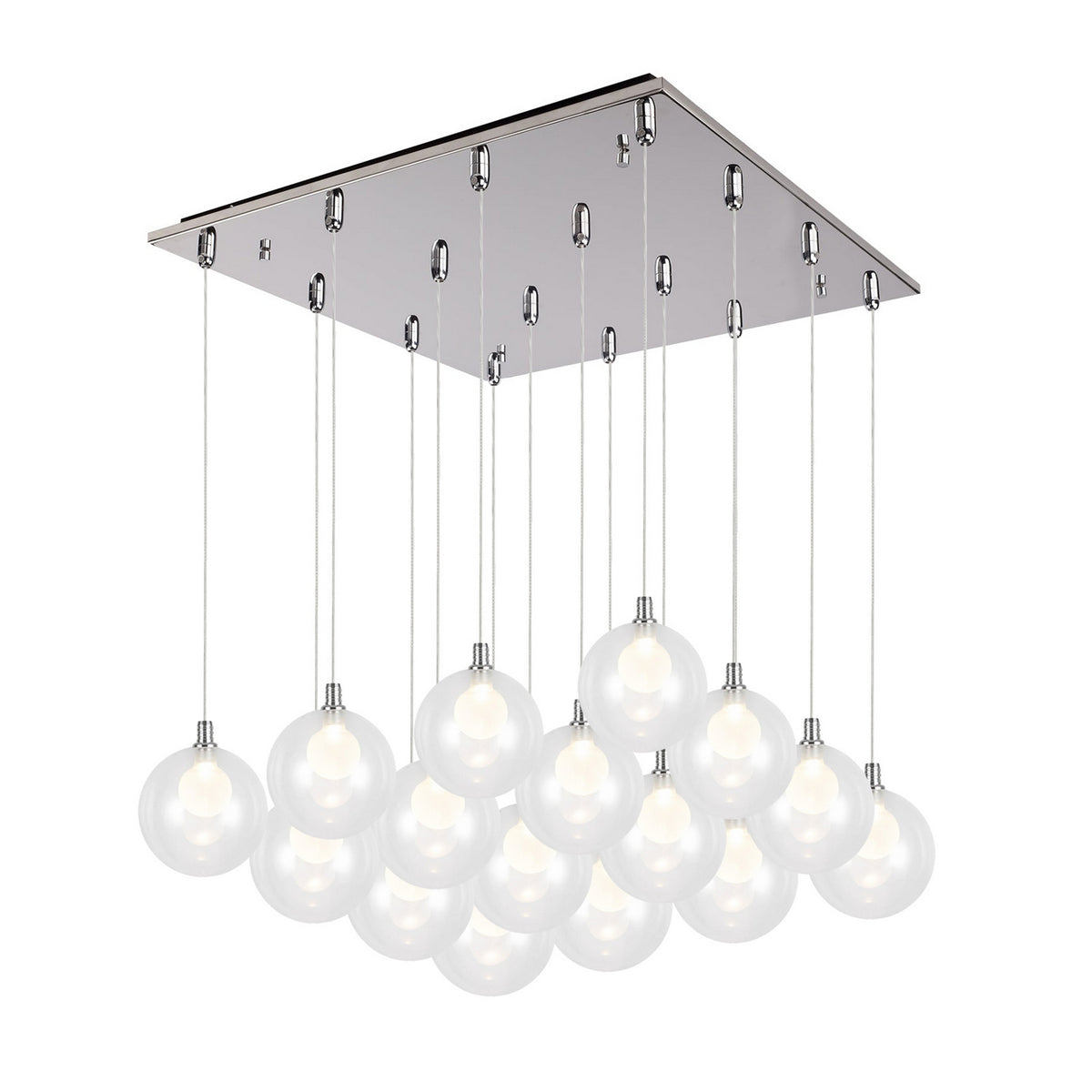 Suspension multiple carrée Bolla Chrome, Verre transparent à l'extérieur, opale à l'intérieur – Kuzco Lighting