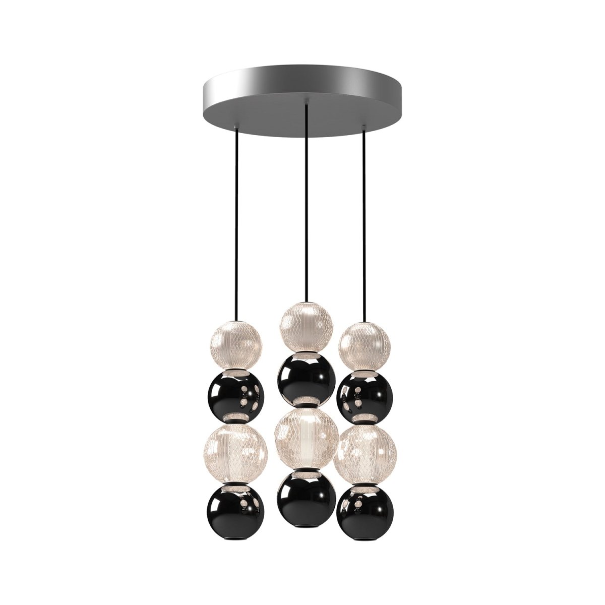 Suspension multiple Onyx - Nickel poli 3 suspensions by Alora Lighting | Luminaires & cie