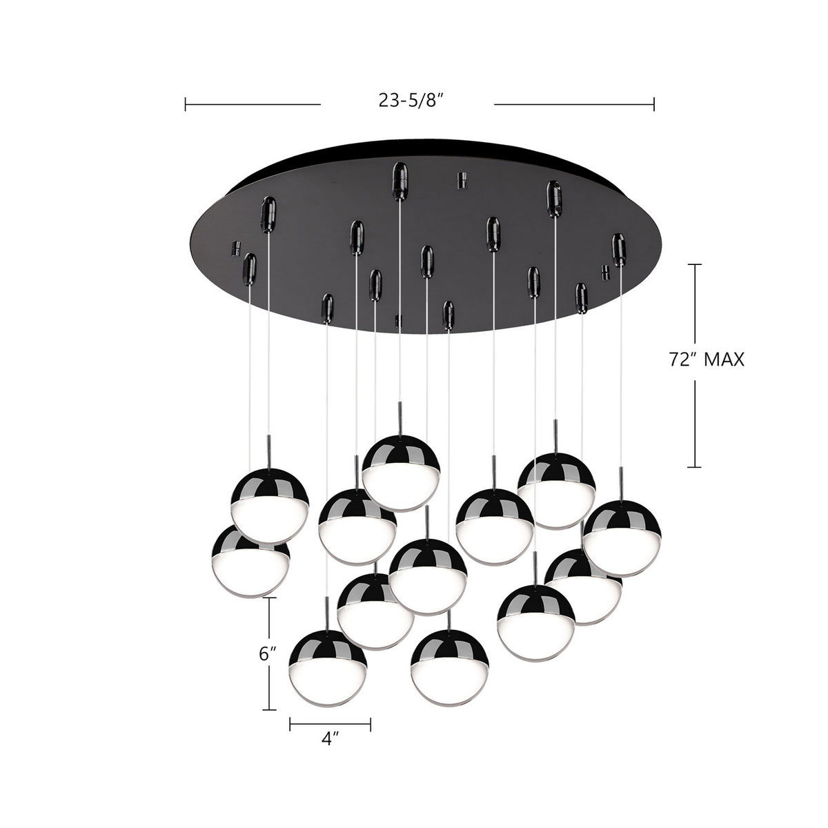 Suspension multiple Pluto Noir chrome, 23 3/4" – vue 3