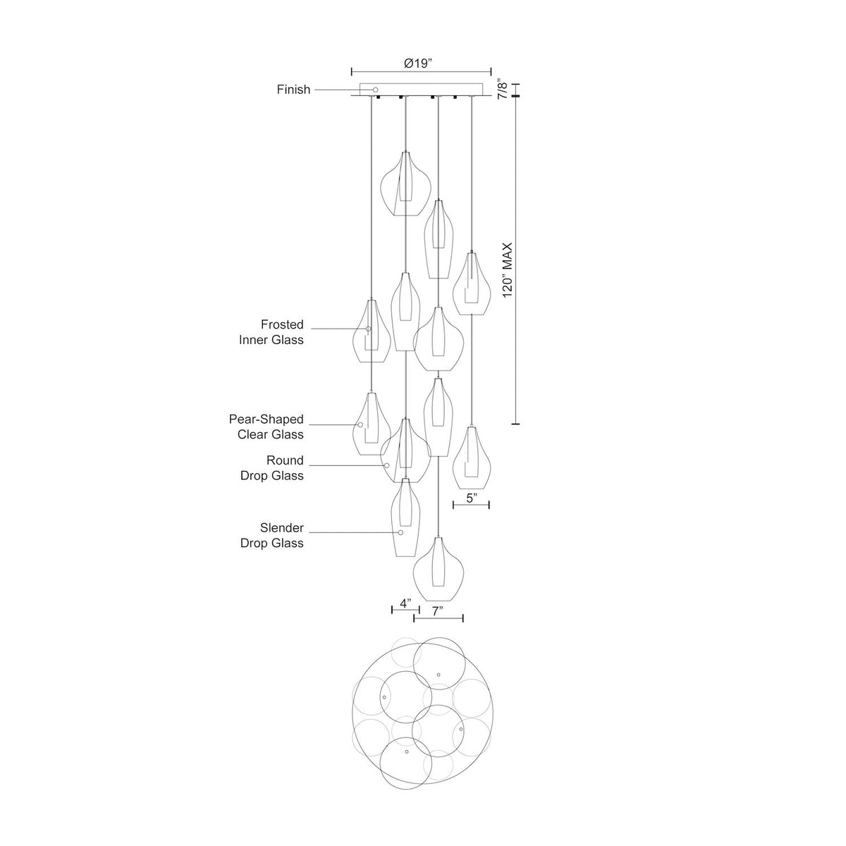 Suspension multiple Victoria 19" – vue 3