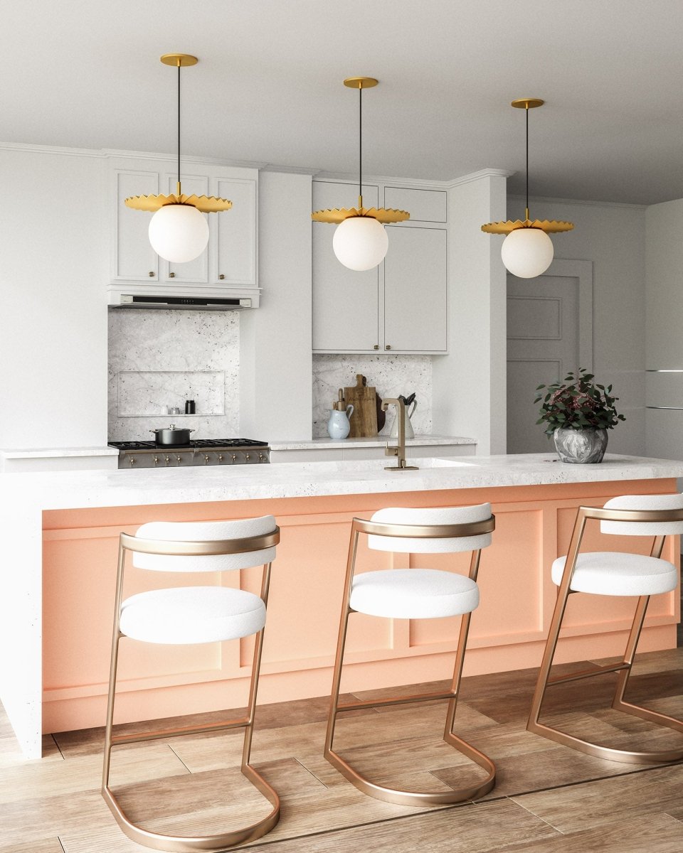 Suspension Plume - Verre mate en or / opale brossé 13 7/8" by Alora Lighting | Luminaires & cie