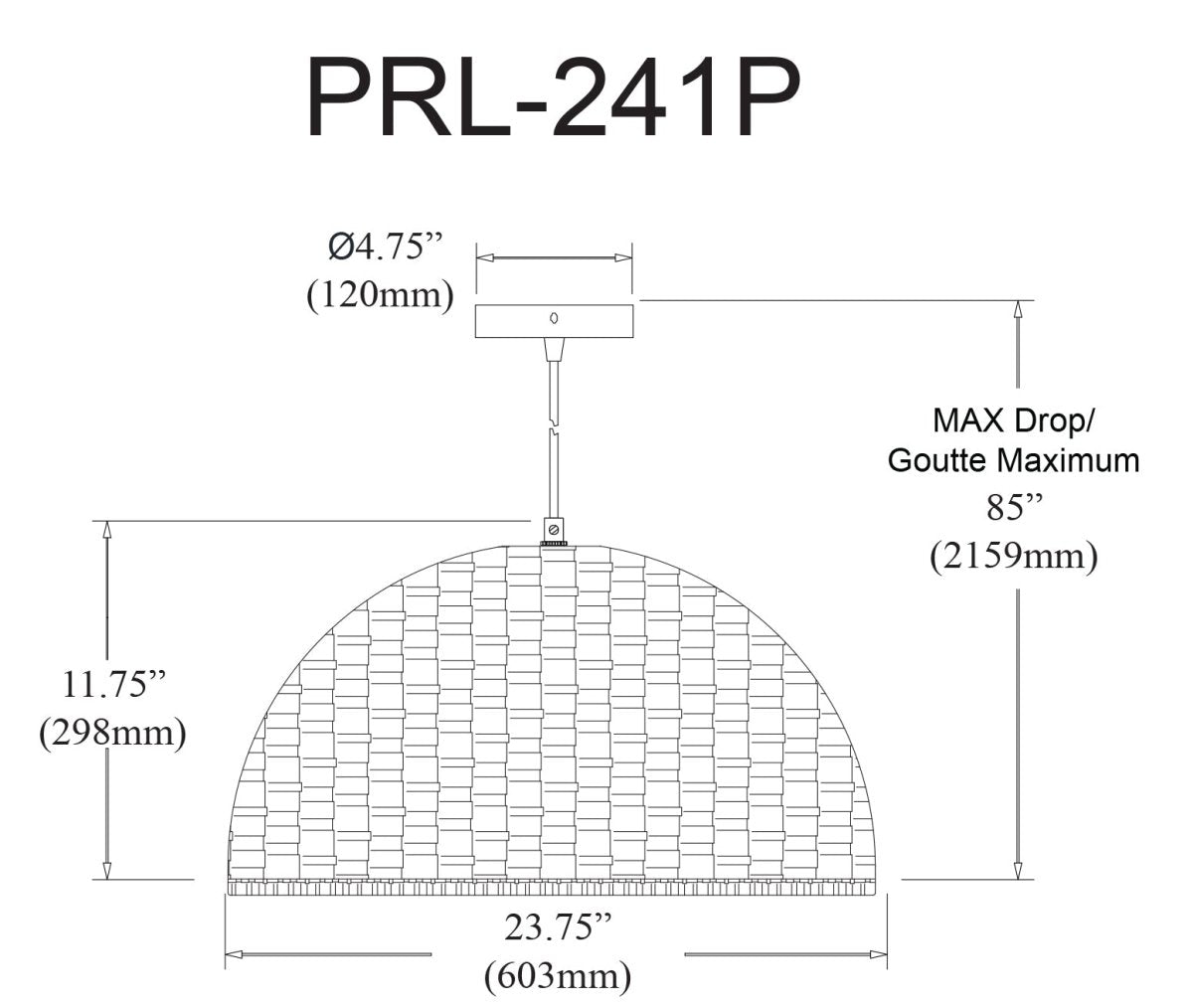 Suspension Pourel Dome - 23 3/4" by Dainolite | Luminaires & cie