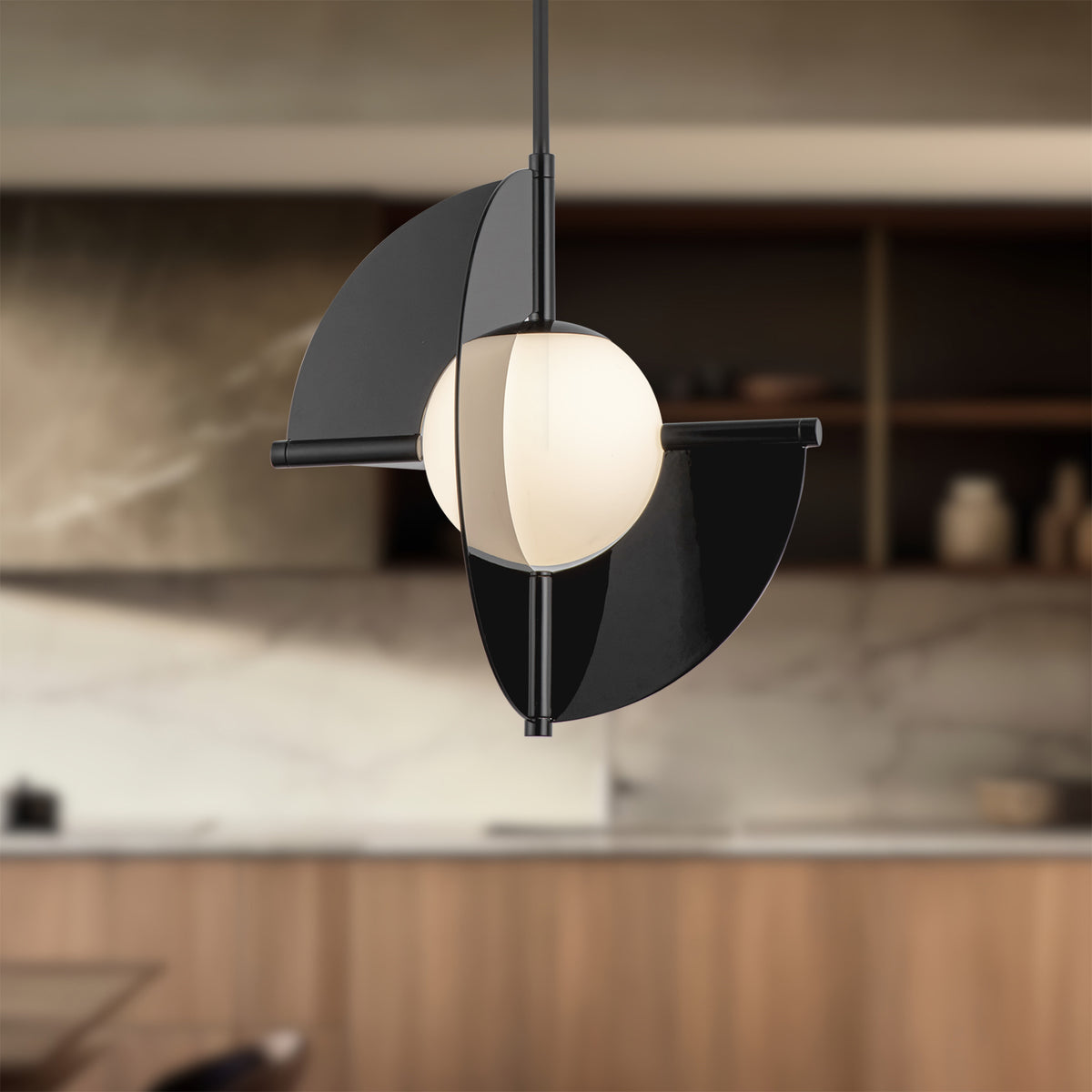 Suspension Scorpio Noir brillant / Verre opale – vue 5