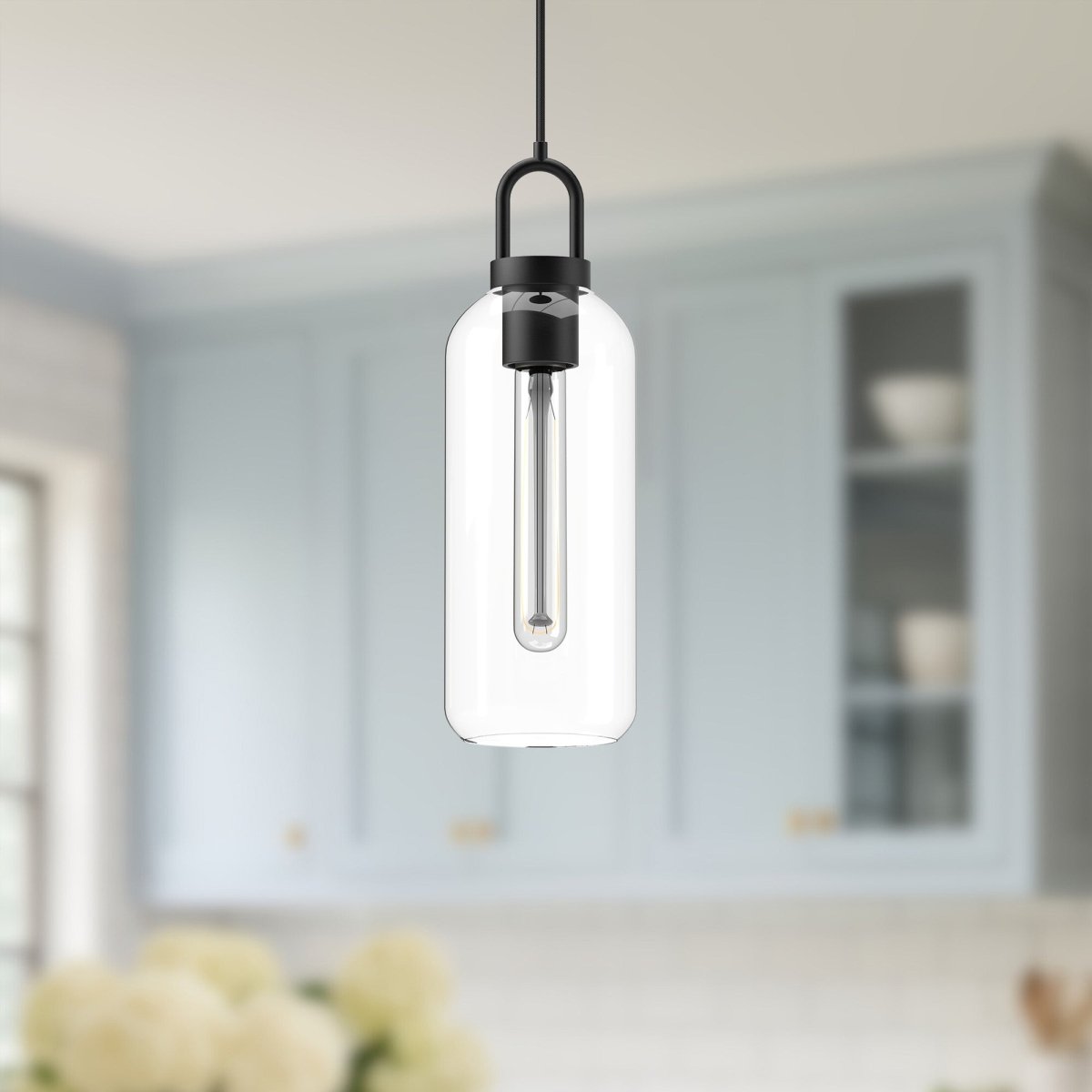 Suspension Soji - Verre transparent / noir mat 5 1/8" by Alora Lighting | Luminaires & cie