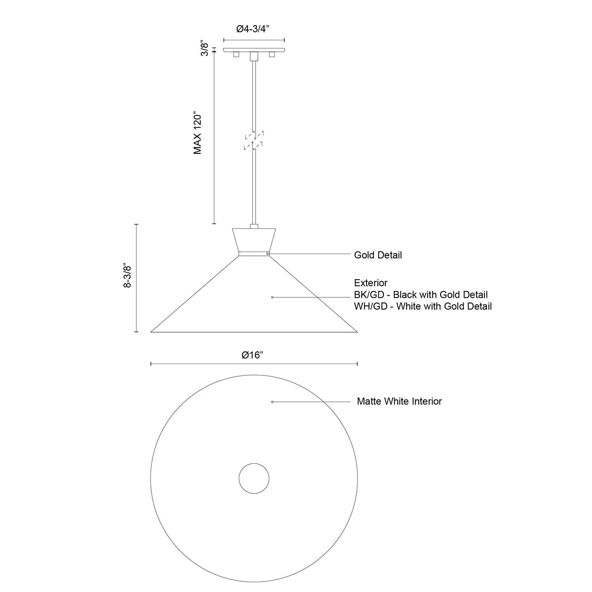 Suspension Vanderbilt Blanc / Or – vue 3