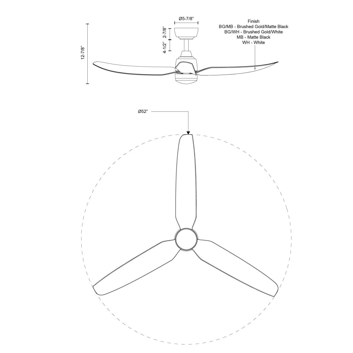 Ventilateur Hugo - Or brossé / noir mat 52" by Kuzco Lighting | Luminaires & cie
