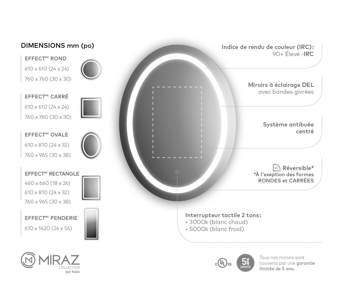 Miroir rétroéclairé Effect Ovale - 24" X 32" by Miraz | Luminaires & cie