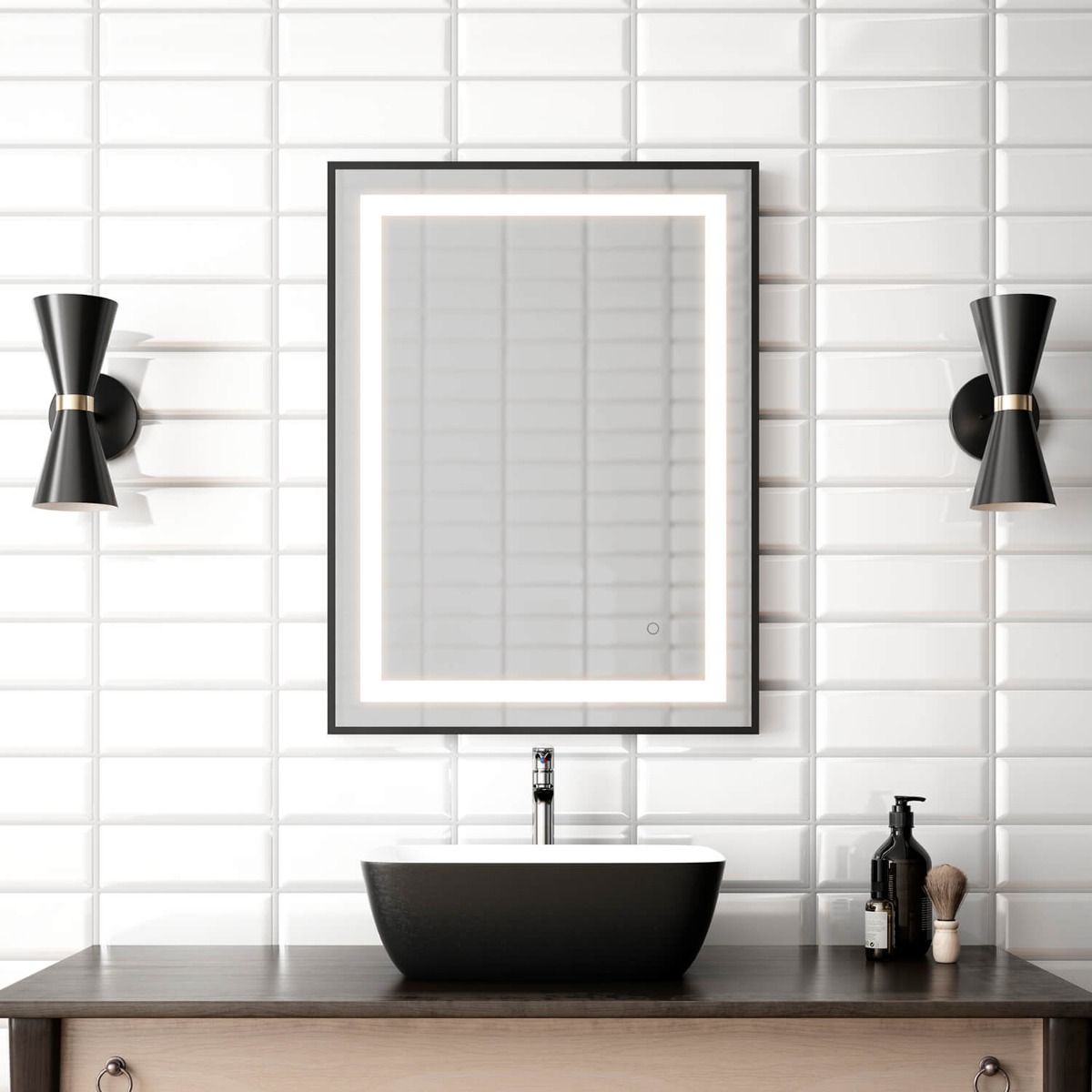 Miroir rétroéclairé Effect Rectangle noir - 24" X 32" by Miraz | Luminaires & cie