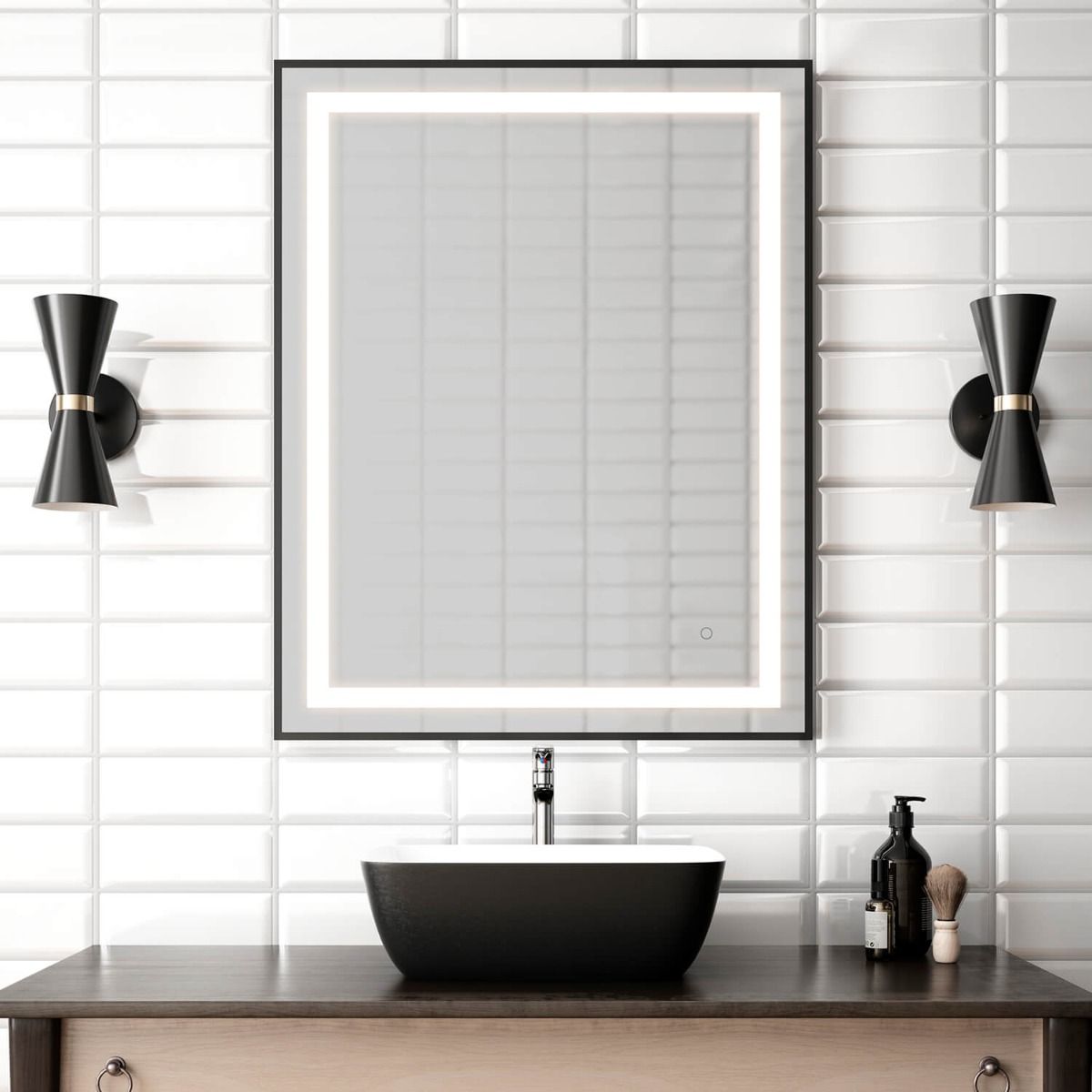 Miroir rétroéclairé Effect Rectangle noir - 30" X 38" by Miraz | Luminaires & cie